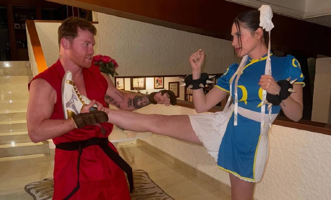 Round One... Fight! Canelo y Fernanda Gómez se disfrazaron de personajes de Street Fighter. FOTO: @fernandagmtz