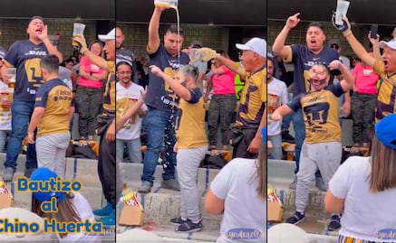 VIDEO: Un pequeño aficionado de Pumas fue bautizado con cerveza en el Estadio Olímpico