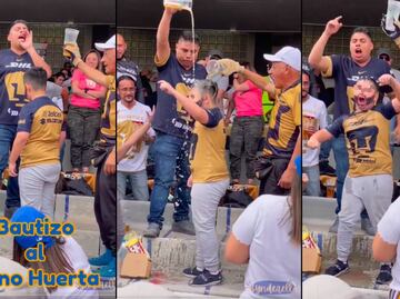 VIDEO: Un pequeño aficionado de Pumas fue bautizado con cerveza en el Estadio Olímpico
