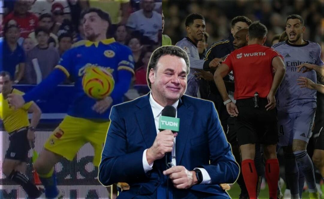 David Faitelson en TUDN, Diego Valdés cometiendo mano y Gil Manzano con jugadores de Real Madrid / FOTOS: Capturas e Imago7