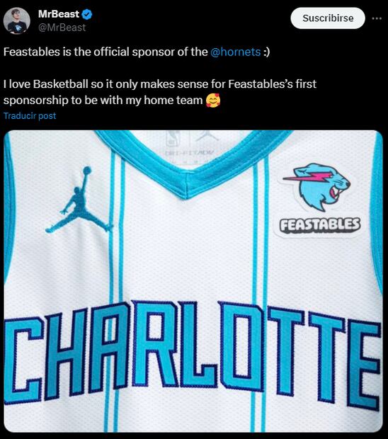 MrBeast será patrocinador de los Hornets