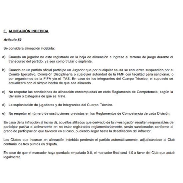 Esto dice el reglamento de la FMF sobre la alineación indebida. Foto: Especial