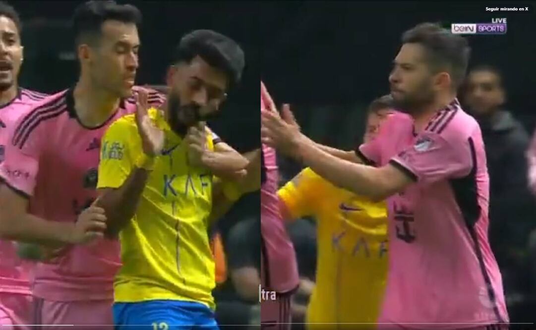 Busquets golpeó en el rostro a un jugador del Al Nassr. Foto: Especial