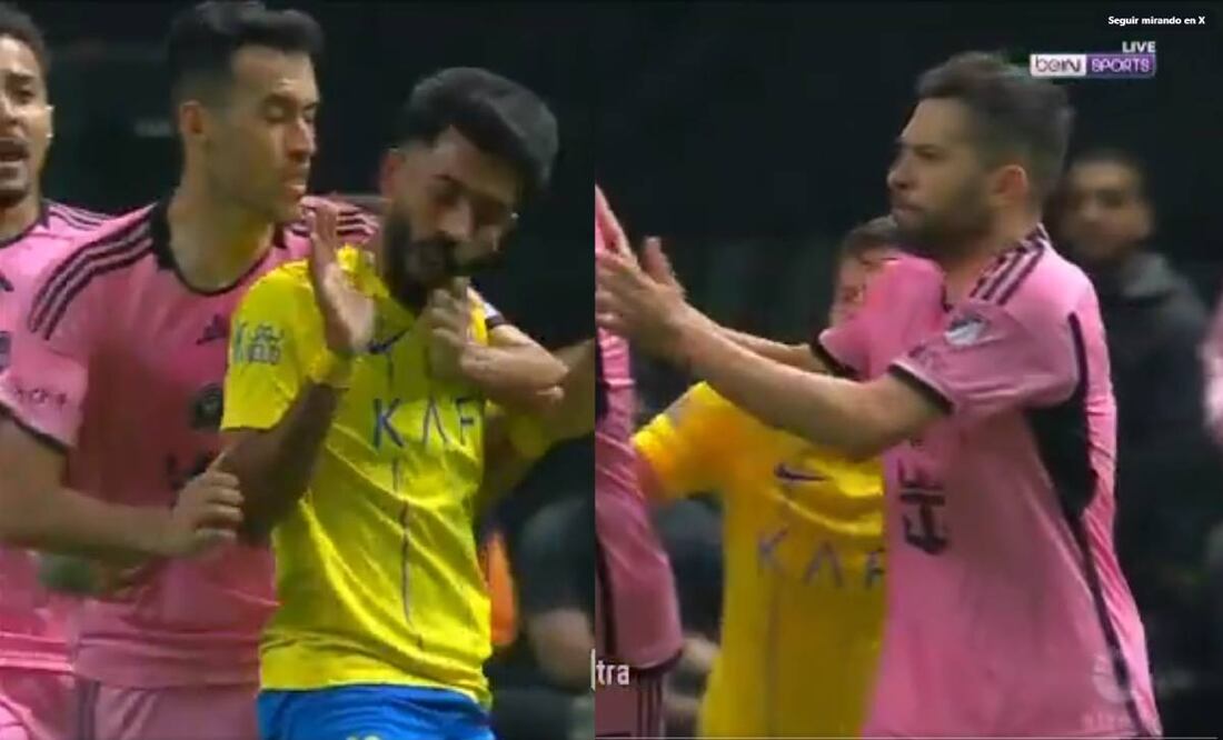 Busquets golpeó en el rostro a un jugador del Al Nassr. Foto: Especial