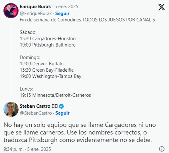 Enrique Burak fue criticado por castellanizar los nombres de equipos de la NFL. Foto: Especial