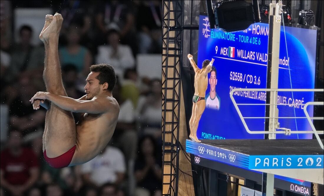Kevin Berlín y Randal Willars, durante su participación desde la plataforma de 10m en París 2024. FOTOS: AP / Arturo Sanguino