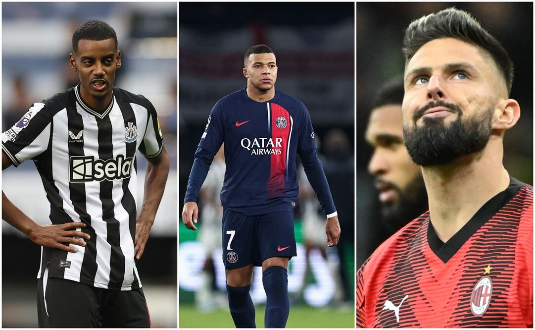 Alexander Isak, Kylian Mbappé y Olivier Giroud con sus equipos / FOTOS: AP y EFE