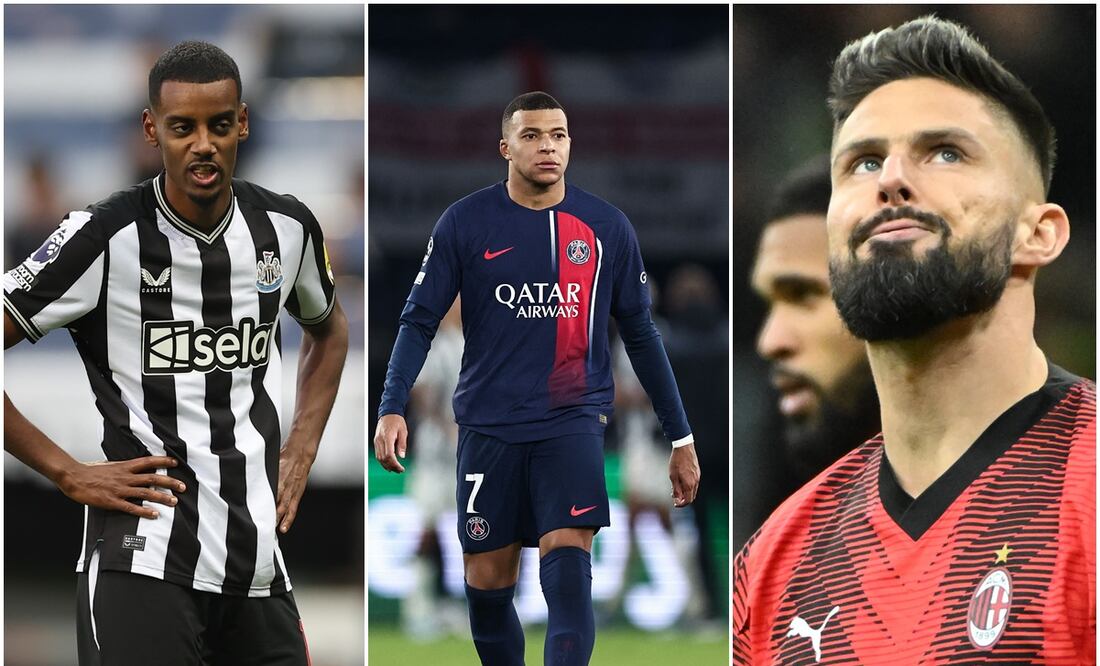 Alexander Isak, Kylian Mbappé y Olivier Giroud con sus equipos / FOTOS: AP y EFE