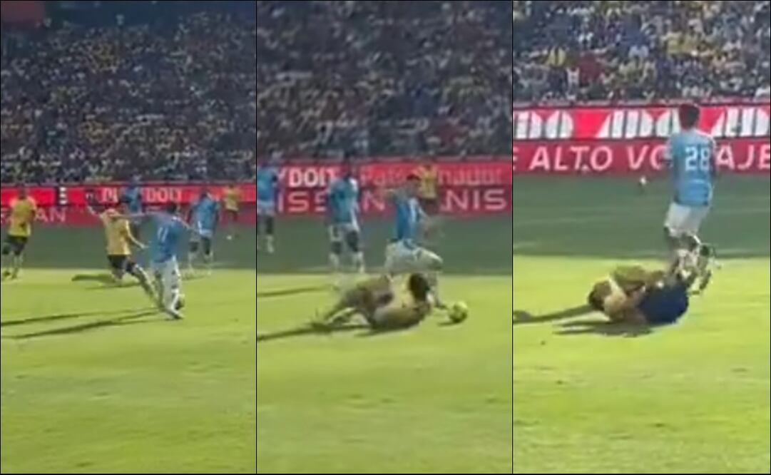 Así fue la entrada de Oussama Idrissi sobre el tobillo de Alan Cervantes. FOTO: Captura