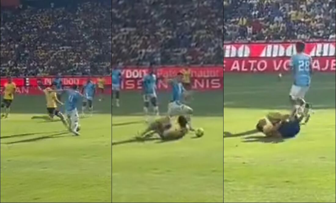 Así fue la entrada de Oussama Idrissi sobre el tobillo de Alan Cervantes. FOTO: Captura