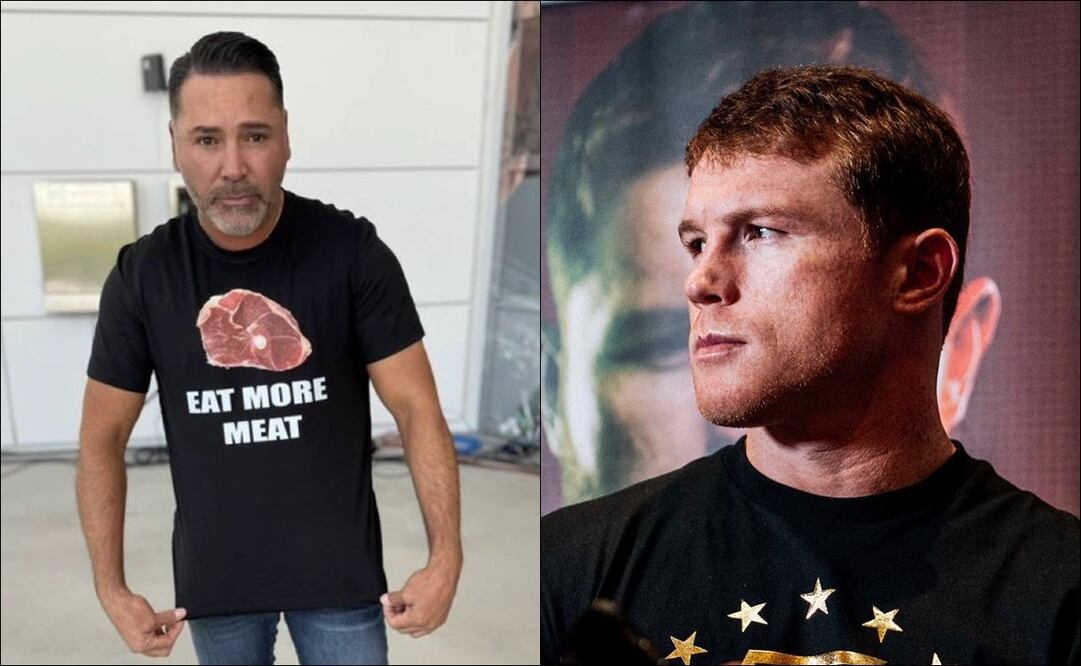 Óscar de la Hoya y su incitadora camiseta dirigida al Canelo Álvarez / FOTOS: @MichaelBensonn y @Canelo