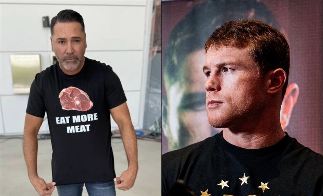 Óscar de la Hoya y su incitadora camiseta dirigida al Canelo Álvarez / FOTOS: @MichaelBensonn y @Canelo