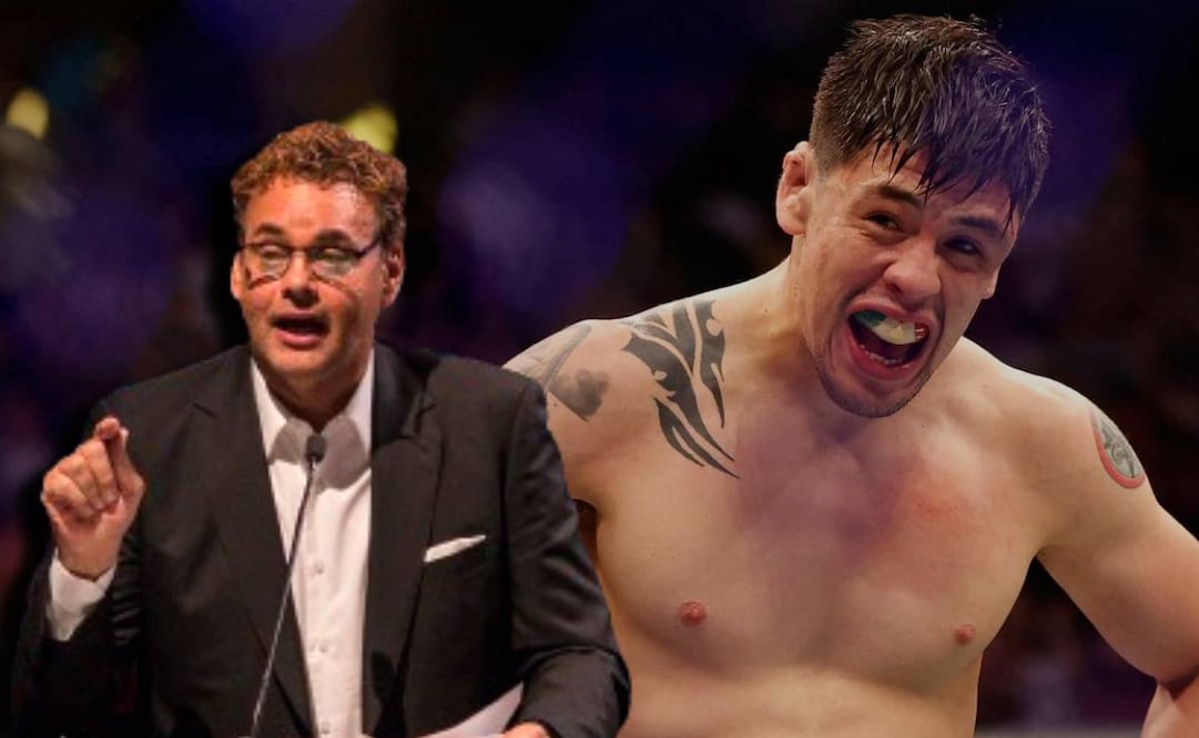 David Faitelson hablando y Brandon Moreno en una pelea de UFC / FOTO: Imago7 y Captura