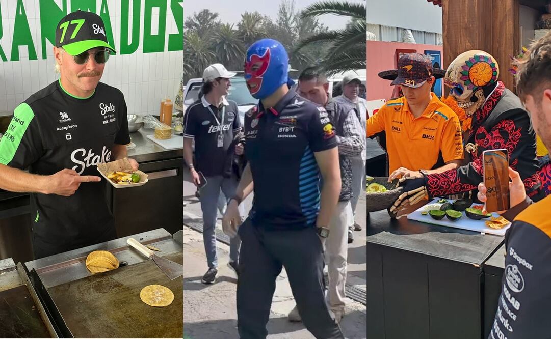 Valteri Bottas, "Checo" Pérez y Oscar Piastri, antes del Gran Premio de México - Fotos: Óscar Torres/ EL UNIVERSAL