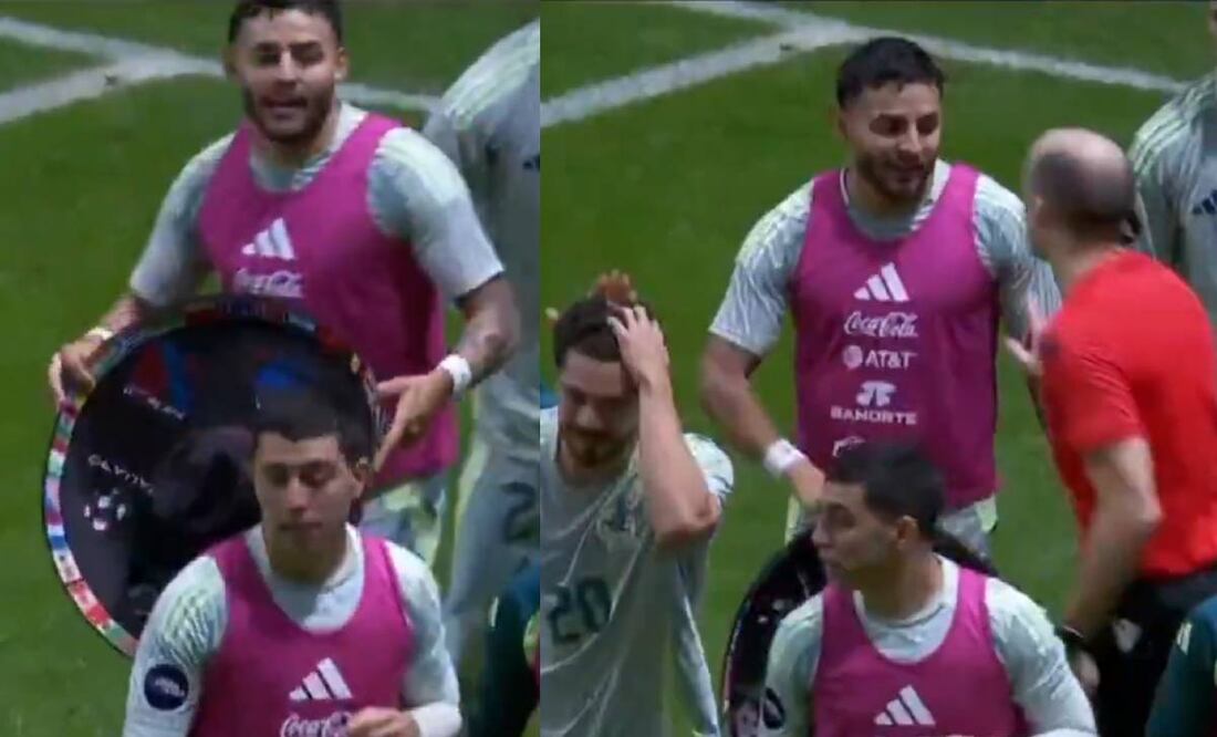 Alexis Vega intentó ponerle el sombrero de charro a Henry Martín, pero el abanderado no se lo permitió. Foto: Especial