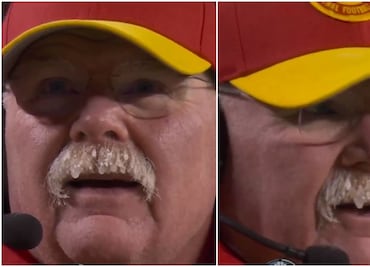 Frío congela el bigote de Andy Reid, entrenador de los Chiefs