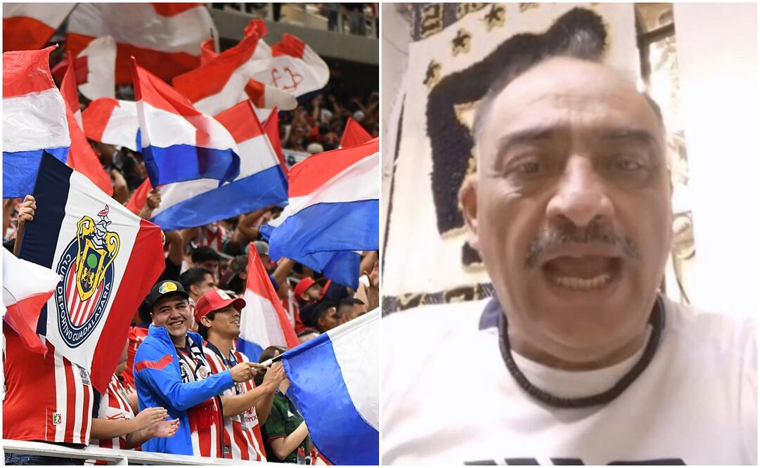 Afición de Chivas en el Akron ante Pumas y 'Don Beto', inventor del 'CU CU Pumas' / FOTOS: Imago7 y Captura