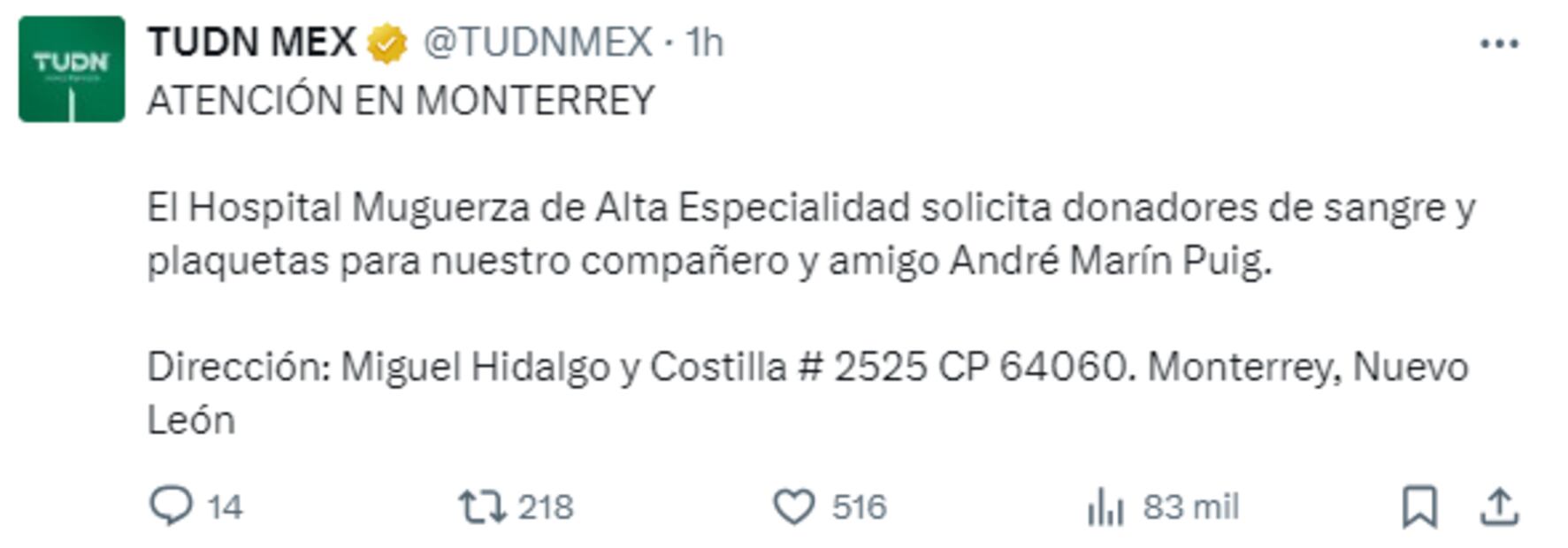 David Faitelson y TUDN solicitaron donadores de urgencia para André Marín. Foto: Especial