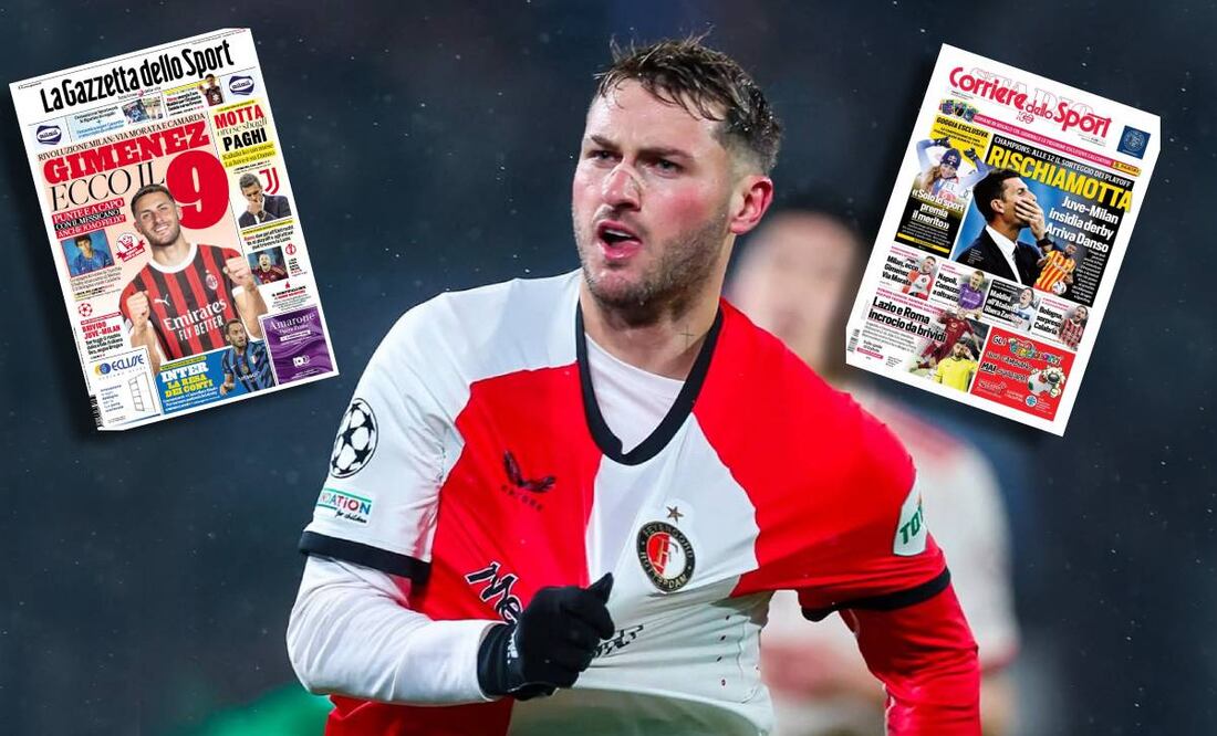 Así aparece Santi Giménez en las portadas de la prensa italiana. FOTO: @sant.gimenez