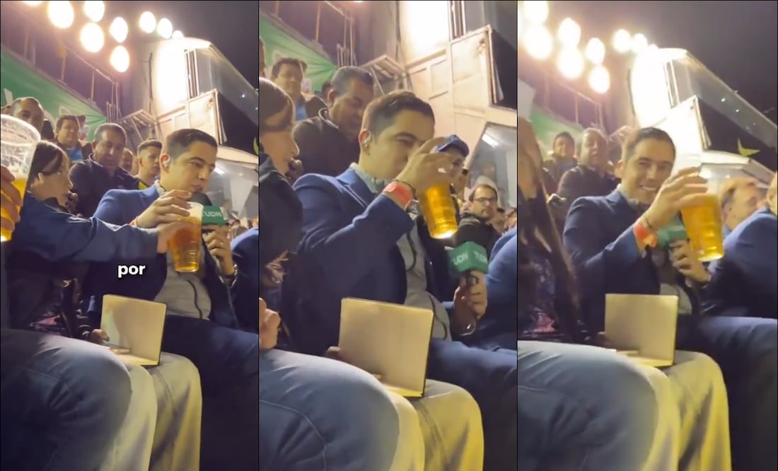 Andrés Vaca narró el América vs Cruz Azul con cerveza en mano. FOTO: Capturas