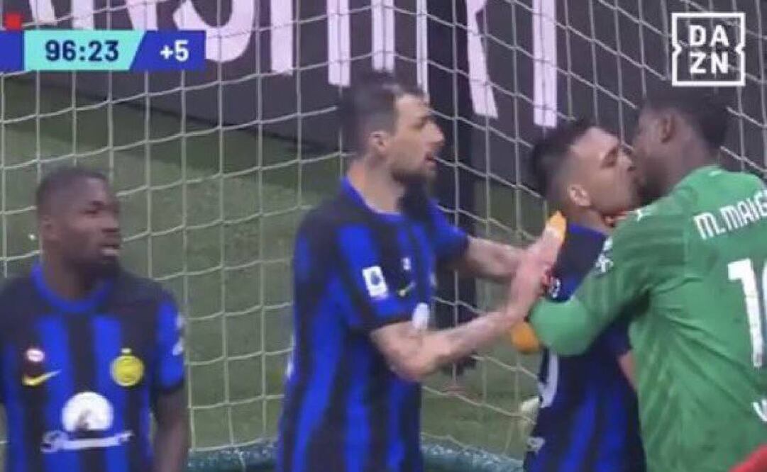 En redes sociales se hizo viral el 'beso' entre Mike Maignan y Lautaro Martínez. Foto: Especial