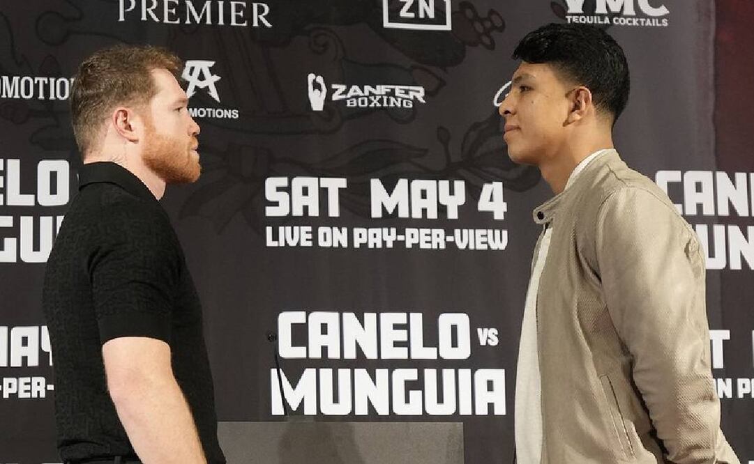 Canelo Álvarez y Jaime Munguía tuvieron su primer careo de cara a su pelea en mayo. Foto: Especial