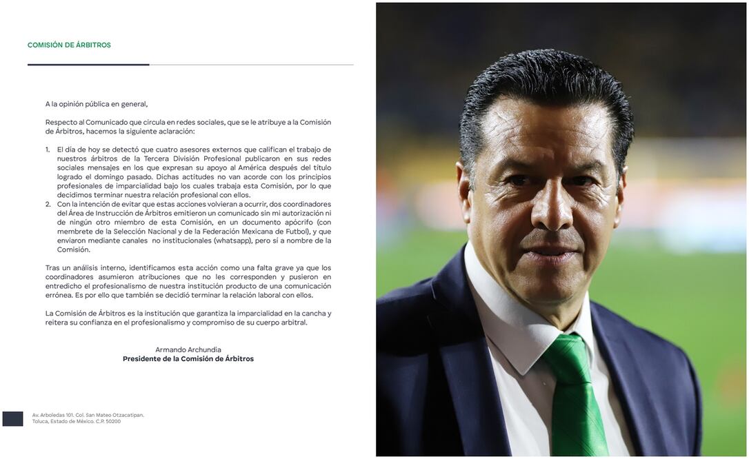 Comunicado Comisión de Árbitros y Armando Archundia / FOTOS: Twitter @FMF e Imago7