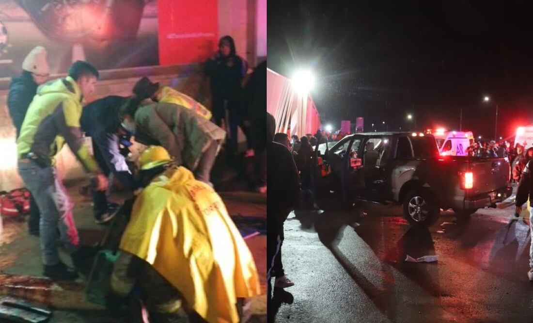 Personas atendiendo a fallecida aficionada de Rayados y camioneta que embistió a los fanáticos / FOTOS: Twitter
