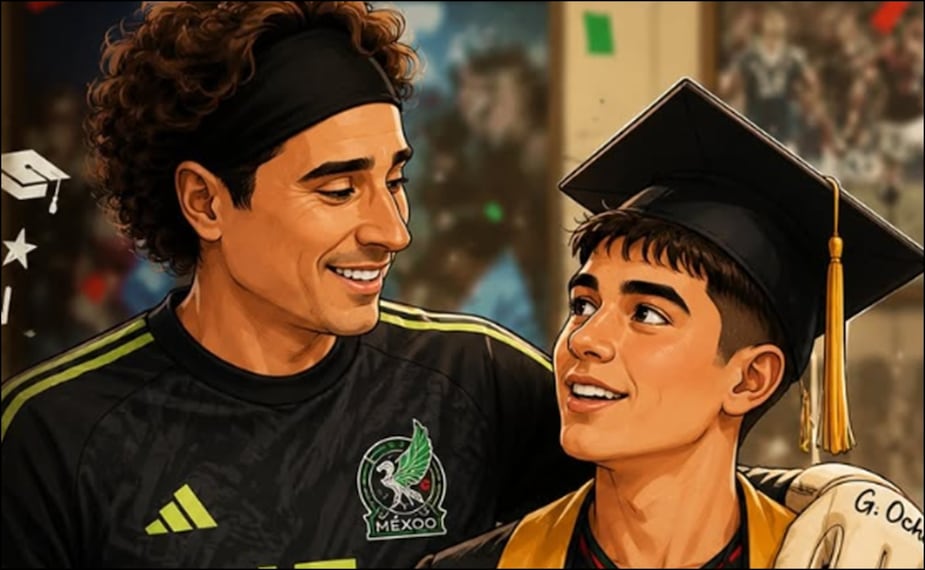 Guillermo Ochoa aplaudió la graduación de la preparatoria de Gilberto Mora. FOTO: @yosoy8a