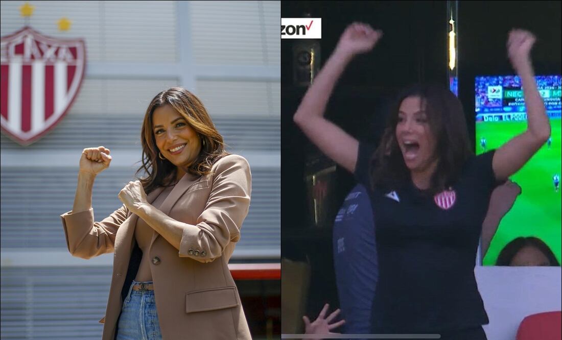 Eva Longoria celebró en grande uno de los goles del Necaxa. FOTOS: @ClubNecaxa / Captura