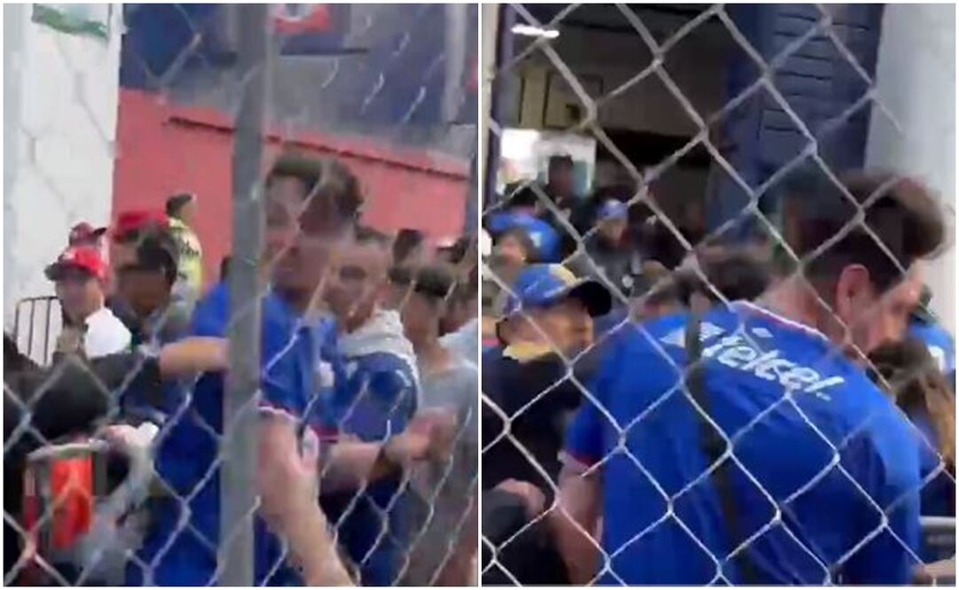 Policía golpeando a aficionado de Cruz Azul - Foto: Especial