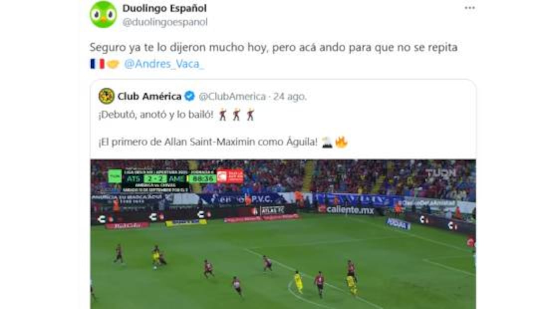 Una aplicación de idiomas de burló del francés de Andrés Vaca en la narración del gol de Allan Saint-Maximin. Foto: Especial