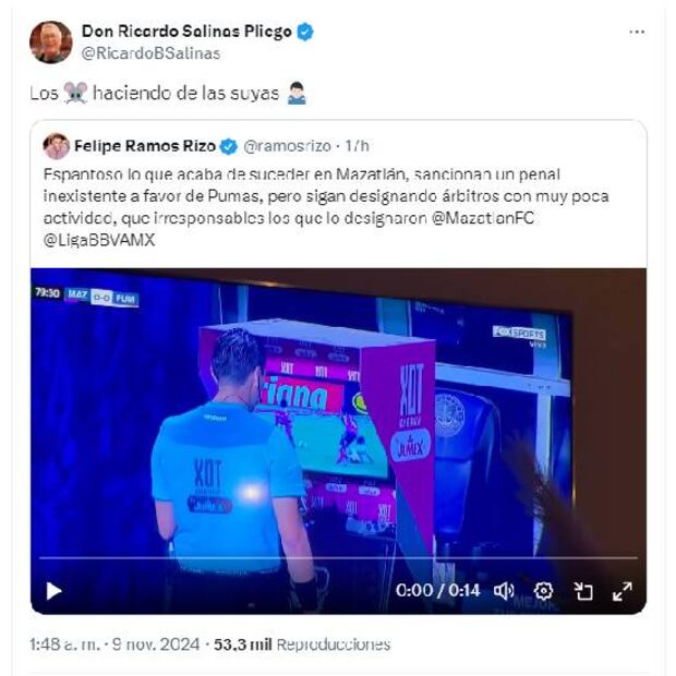 Salinas Pliego lanzó un mensaje polémico contra el arbitraje mexicano. Foto: Especial