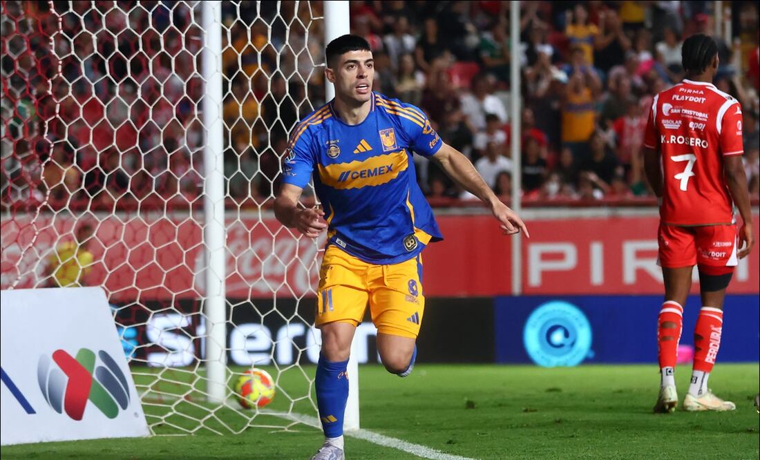 Juan Brunetta celebra el gol marcador en el partido ante Necaxa. FOTO: Imago7