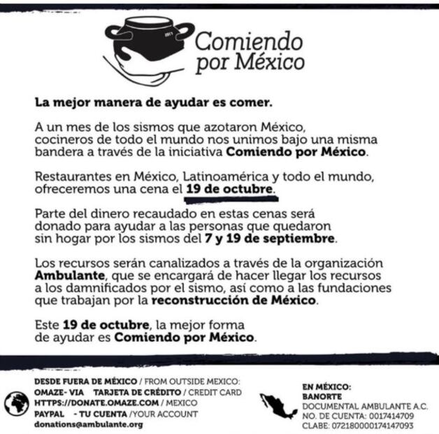“Comiendo por México”, la iniciativa para ayudar tras el sismo del 19-S