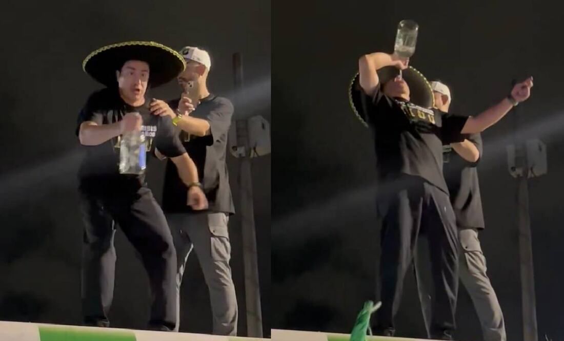 Efraín Juárez sorprendió tomando guaro directo de la botella. Foto: Especial