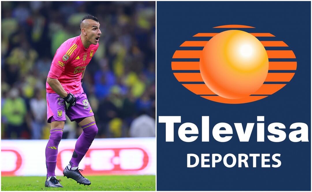 Nahuel Guzmán en la Final ante América y logo de Televisa / FOTO: Imago7 y Especial
