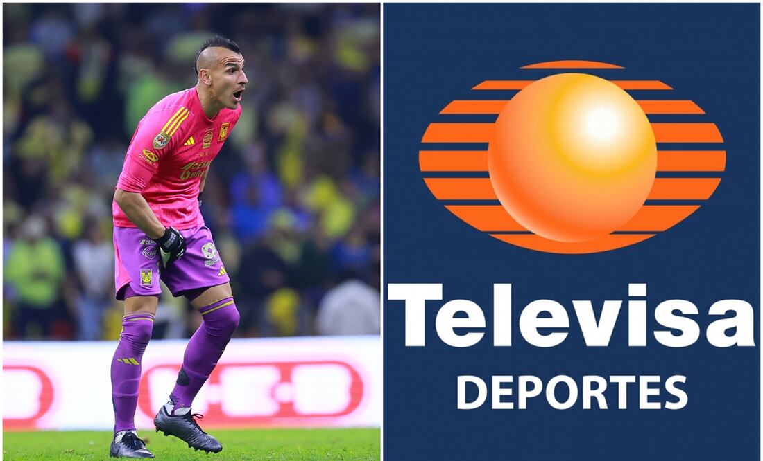 Nahuel Guzmán en la Final ante América y logo de Televisa / FOTO: Imago7 y Especial