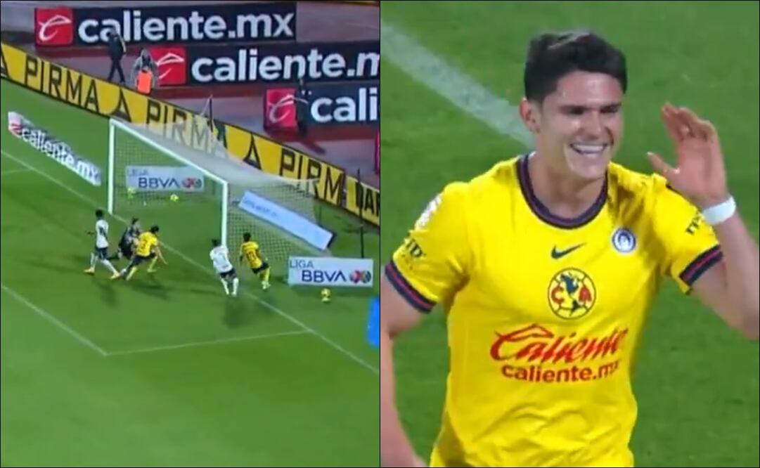 Israel Reyes celebra el gol que puso adelante al América ante los Pumas. FOTO: Capturas