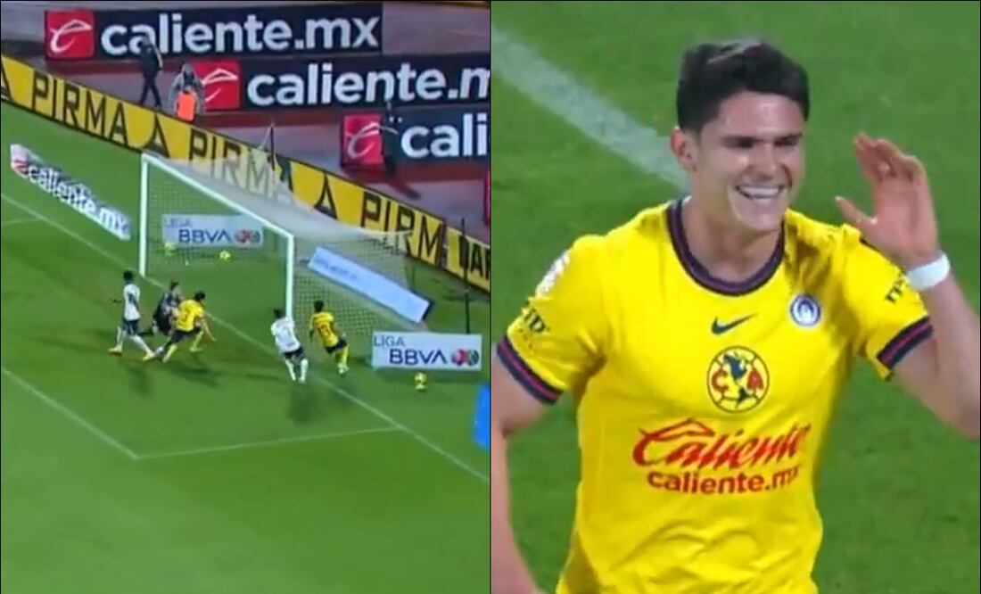 Israel Reyes celebra el gol que puso adelante al América ante los Pumas. FOTO: Capturas
