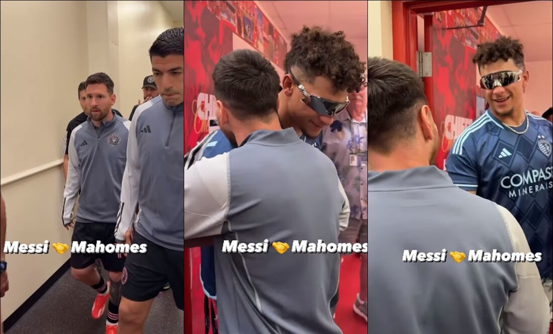 Lionel Messi y Patrick Mahomes se saludaron muy afectuosos en los pasillos del Sporting Park de Kansas City. FOTOS: Capturas