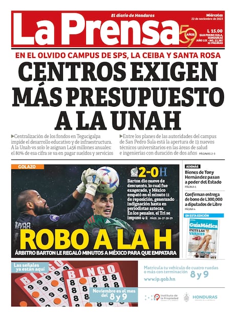 Las portadas hondureñas señalaron que el resultado en el Azteca fue un robo.