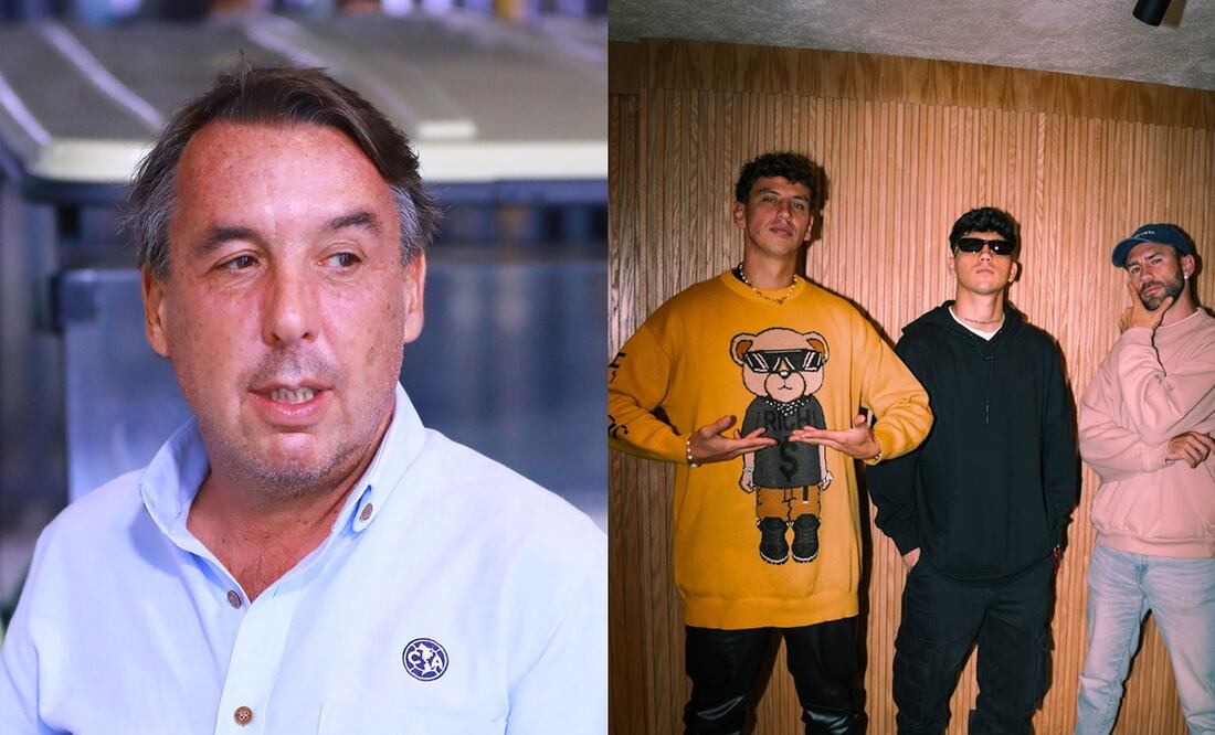 Emilio Azcárraga enojado en el Estadio Azteca y Kevim, Lichnovsky y Layún en su podcast / FOTOS: Imago7 e Instagram @triiisecta