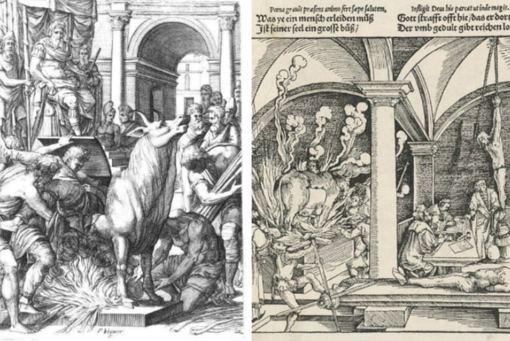 El tirano de Agrigento (Sicilia) asaba vivos a sus enemigos dentro de un toro de bronce, conocido como el Toro de Falaris. Irónicamente, en el año 554 d.C, el dictador murió en este artefacto. (Fotos: Wikicommons)