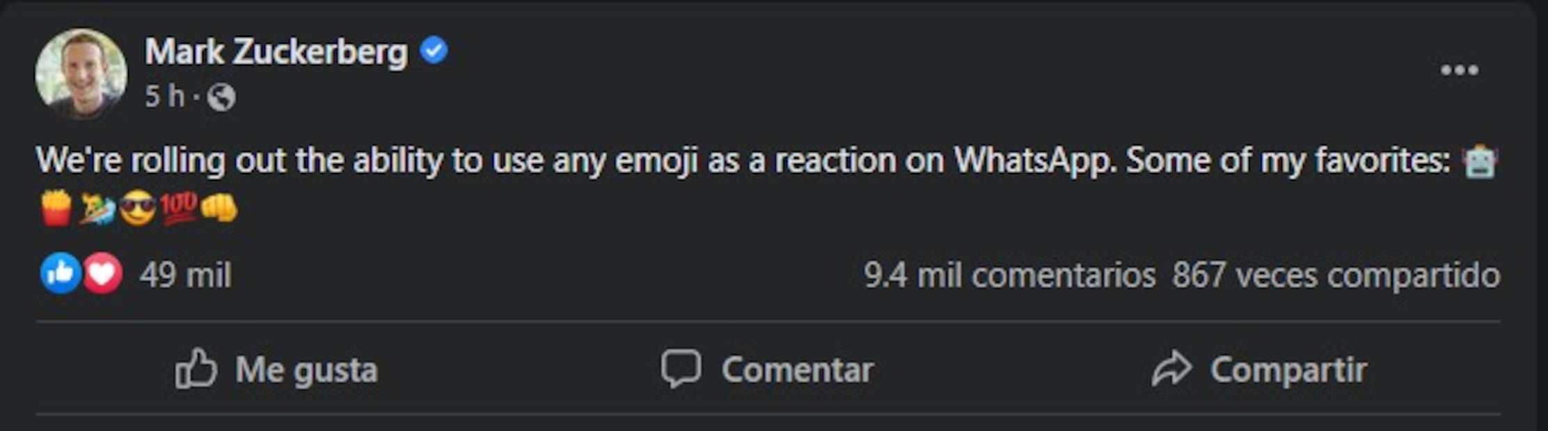 WhatsApp ya permite utilizar cualquier emoji para reaccionar a los mensajes