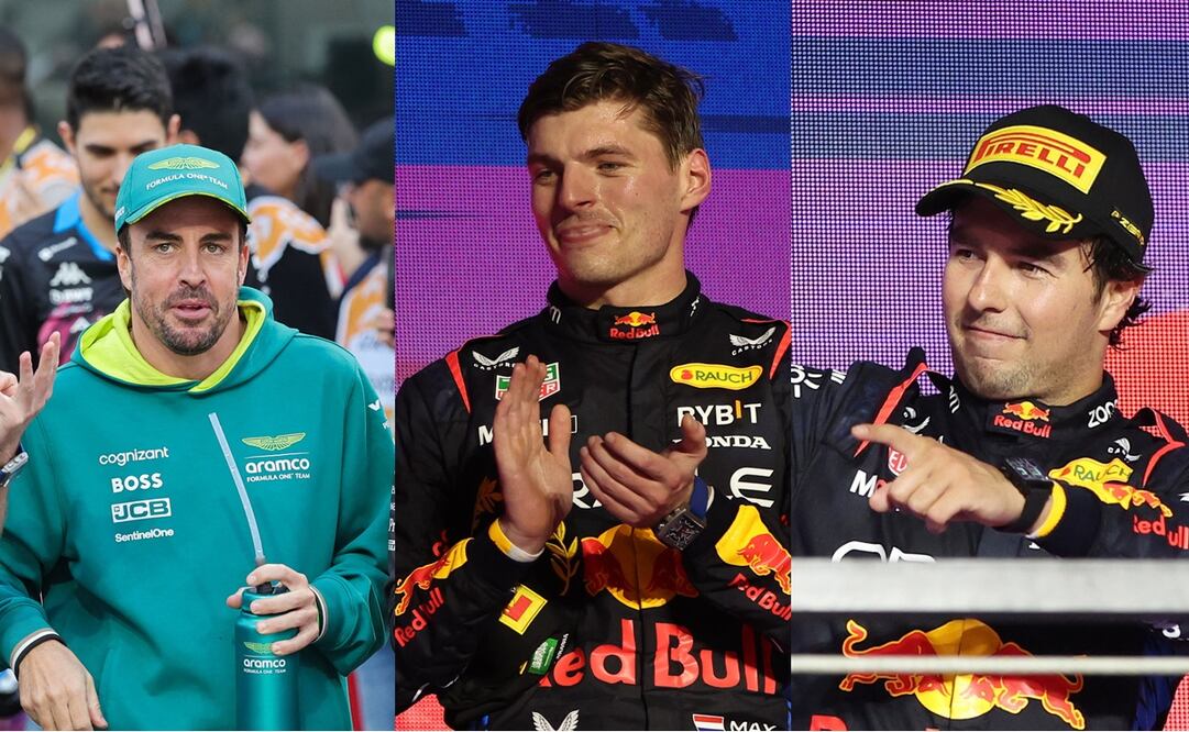 Fernando Alonso, Max Verstappen y Checo Pérez - Foto: Especial