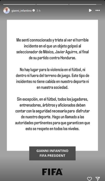Infantino expresó su sentir en su cuenta de Instagram. Foto: Especial.