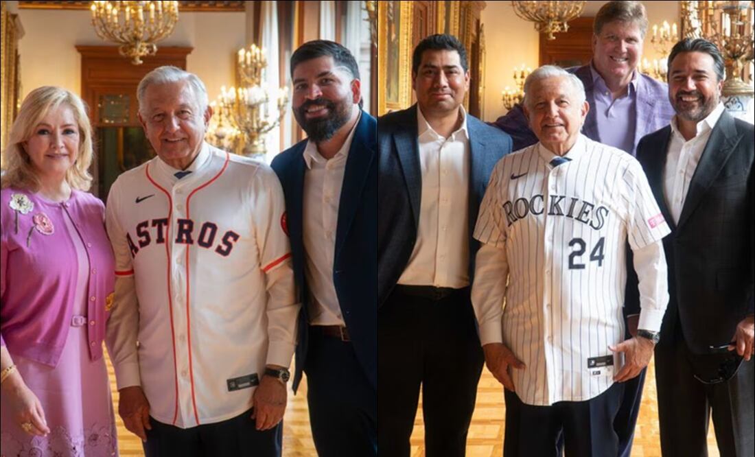 Andrés Manuel López Obrador tuvo un encuentro con representantes de los Rockies y Astros. FOTO: @lopezobrador_