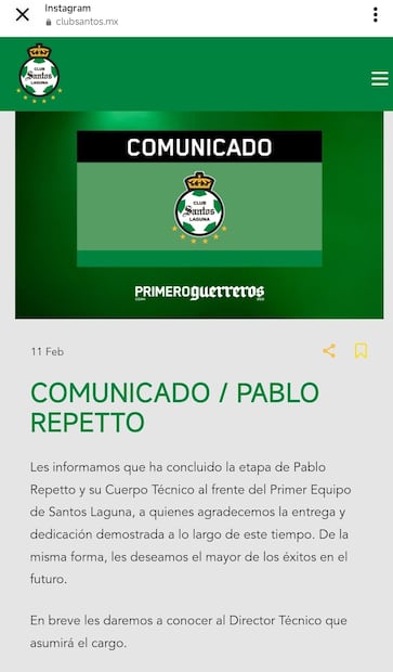 Comunicado de Santos Laguna