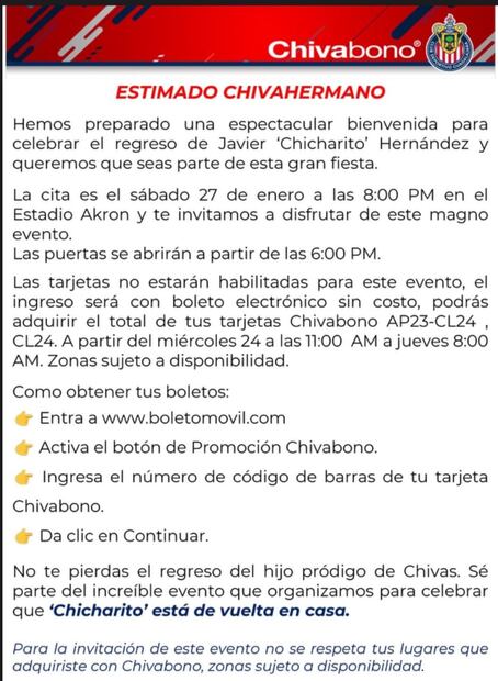 Mensaje para los abonados por parte de Chivas - Foto: Especial